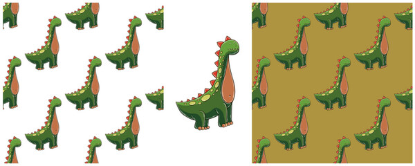 Dinosaurs of the Jurassic period. Hand drawn Set dinosaurs seamless pattern © bubushonok