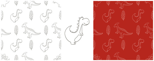 Dinosaurs of the Jurassic period. Coloring Set dinosaurs seamless pattern