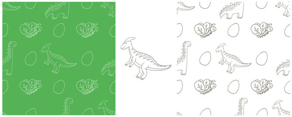 Dinosaurs of the Jurassic period. Coloring Set dinosaurs seamless pattern