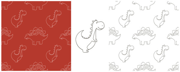 Dinosaurs of the Jurassic period. Coloring Set dinosaurs seamless pattern