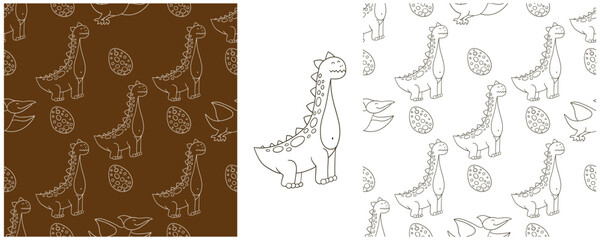 Dinosaurs of the Jurassic period. Coloring Set dinosaurs seamless pattern