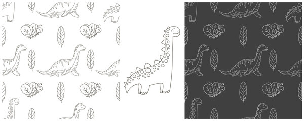 Dinosaurs of the Jurassic period. Coloring Set dinosaurs seamless pattern