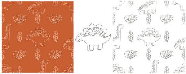 Dinosaurs of the Jurassic period. Coloring Set dinosaurs seamless pattern