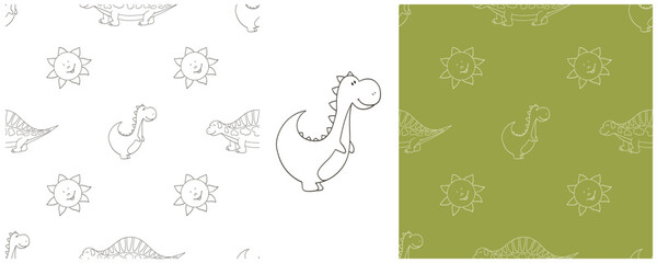 Dinosaurs of the Jurassic period. Coloring Set dinosaurs seamless pattern