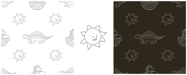 Dinosaurs of the Jurassic period. Coloring Set dinosaurs seamless pattern