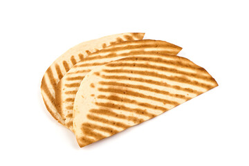Toasted tortilla bread, isolated on white background.