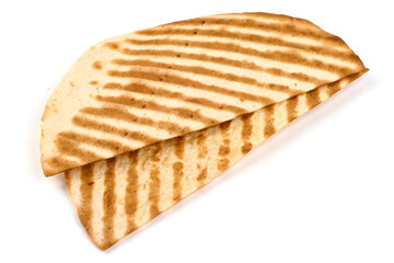 Toasted tortilla bread, isolated on white background.