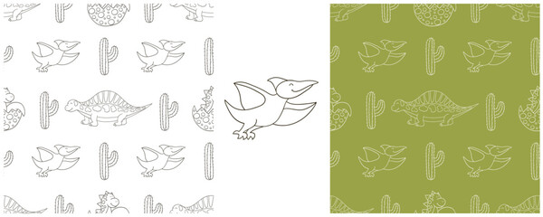 Dinosaurs of the Jurassic period. Coloring Set dinosaurs seamless pattern