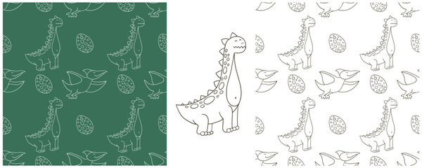 Dinosaurs of the Jurassic period. Coloring Set dinosaurs seamless pattern