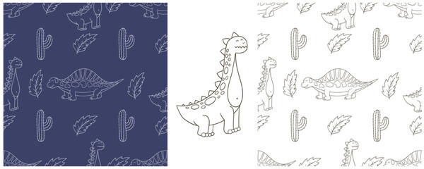 Dinosaurs of the Jurassic period. Coloring Set dinosaurs seamless pattern © bubushonok