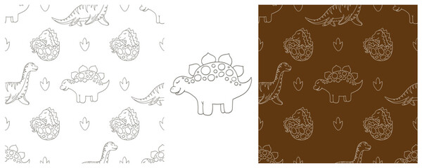 Dinosaurs of the Jurassic period. Coloring Set dinosaurs seamless pattern
