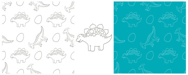 Dinosaurs of the Jurassic period. Coloring Set dinosaurs seamless pattern