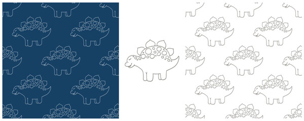 Dinosaurs of the Jurassic period. Coloring Set dinosaurs seamless pattern