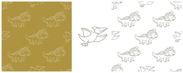 Dinosaurs of the Jurassic period. Coloring Set dinosaurs seamless pattern