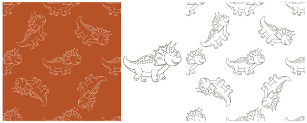 Dinosaurs of the Jurassic period. Coloring Set dinosaurs seamless pattern