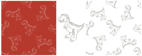 Dinosaurs of the Jurassic period. Coloring Set dinosaurs seamless pattern