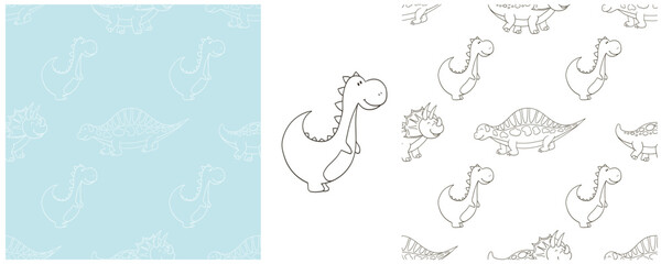 Dinosaurs of the Jurassic period. Coloring Set dinosaurs seamless pattern