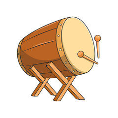 Bedug, a traditional musical instrument in the mosque that is used to call people to prayer, vector illustration, brown bedug drum