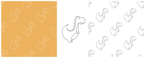 Dinosaurs of the Jurassic period. Coloring Set dinosaurs seamless pattern