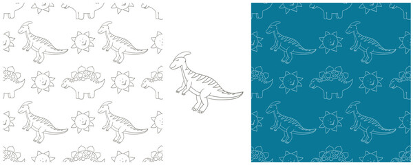 Dinosaurs of the Jurassic period. Coloring Set dinosaurs seamless pattern