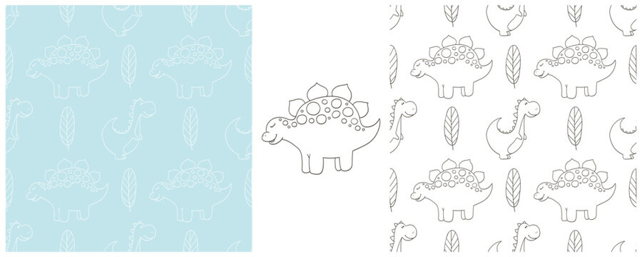 Dinosaurs of the Jurassic period. Coloring Set dinosaurs seamless pattern