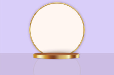 Pedestal with golden line on isolated transparent background. Podium for advertising, podium for products.