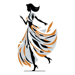 Woman in a dress. Abstract vector illustration. Minimalistic style. Mosaic style. White background.	
