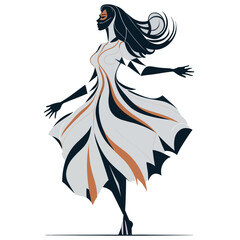 Woman in a dress. Abstract vector illustration. Minimalistic style. Mosaic style. White background.	
