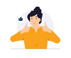 Like hand sign, public approval, Ok, feedback, agree, support, joy, woman approving and showing Thumbs Up with both hands smiling and happy for success concept illustration