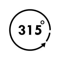 315 Degree Angle View Vector Icon. Rotation Symbol. Flat Black Illustration on White Background.