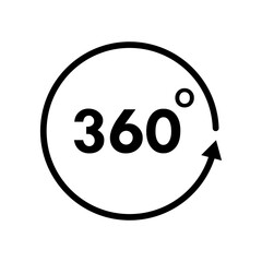 360 Degree Angle View Vector Icon. Rotation Symbol. Flat Black Illustration on White Background.