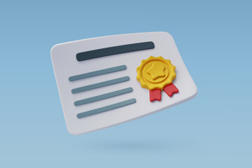 3d Vector Certificate with Stamp and Ribbon bow, Achievement, Gward, Grant, Back to school concept.