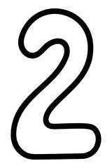 Deuce. Number two with rounded corners. Arabic number symbol. Sketch. Vector illustration. Doodle style. Coloring book for children. Outlines on an isolated background. Idea for web design.