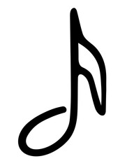 Eighth note. Sketch. Music sign. Play the melody. Vector illustration. Doodle style. Outline on isolated background. Idea for web design.