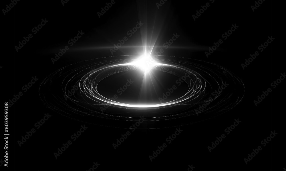 Wall mural glow swirl light effect. circular lens flare. abstract rotational lines on transparent background