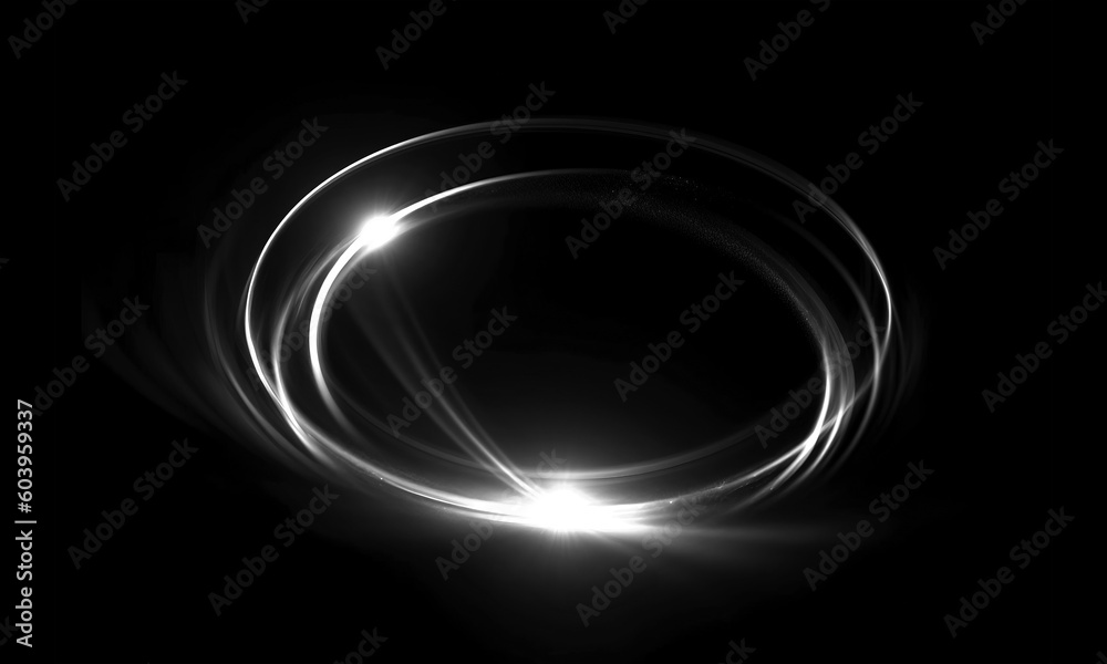 Wall mural glow swirl light effect. circular lens flare. abstract rotational lines on transparent background
