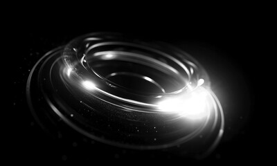 Glow swirl light effect. Circular lens flare. Abstract rotational lines on transparent background