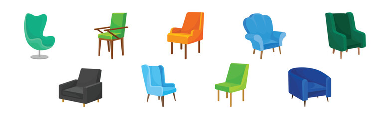 Armchair as Seat and Piece of Furniture with Armrests Vector Set