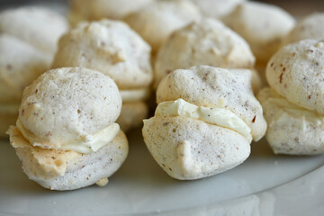 Food closeup of homemade macaron pastry