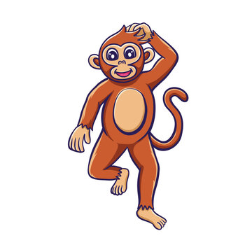A monkey was walking while scratching his head. vector cartoon illustration
