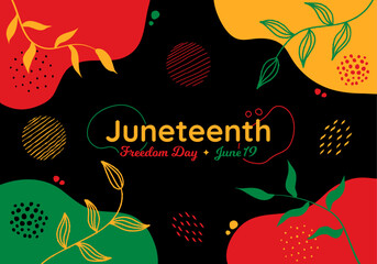 Juneteenth Boho Art Style Background Vector Illustration. American holiday June 19 Freedom Emancipation day. Trendy Graphic Design Abstract Poster. Social media post, Horizontal website header banner