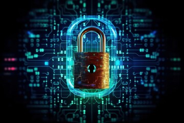 Cybersecurity concept, lock. Beautiful illustration picture. Generative AI