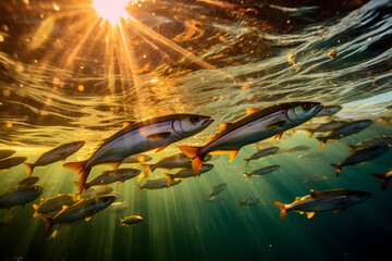 Fototapeta na wymiar Mackerel is a type of fish that belongs to the family Scombridae. It is a saltwater fish found in both tropical and temperate waters around the world. Mackerel are known for their sleek, torpedo-shape