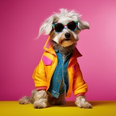 Fashionable dog in sunglasses. Beautiful illustration picture. Generative AI