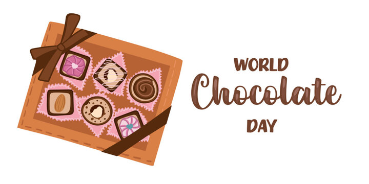 Lettering World chocolate day. Idea for poster, postcard. Vector.