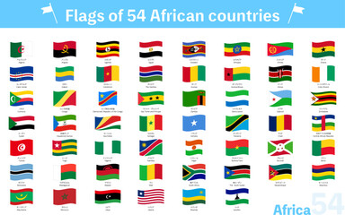 はためく世界の国旗アイコン、アフリカ54ヶ国セット - obrazy, fototapety, plakaty