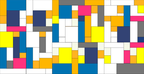 Mosaic pattern of rectangles and squares in a vibrant color palette. Geometric ornament from rectangles and squares.
