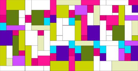Mosaic pattern of rectangles and squares in a vibrant color palette. Geometric ornament from rectangles and squares.