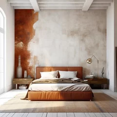 Photo sur Plexiglas Rétro Interior design of modern bedroom with blank stucco wall with co