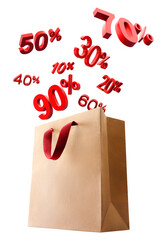 Sales discount icon pop out from shopping bag